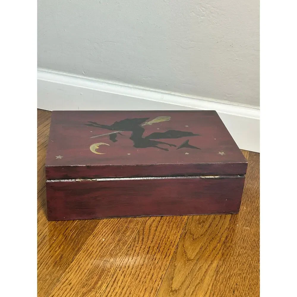 Whimsigoth Celestial Witch Jewelry Box Hand Painted Halloween